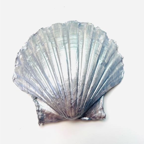 Handmade Scallop Shell Trinket Dish w/ Blue Rose Decoupage Design - Picture 3 of 3